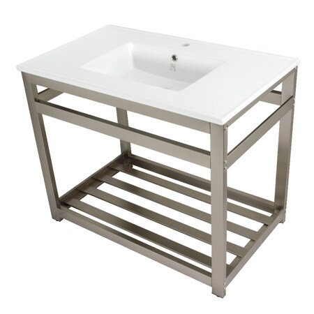 Fauceture VWP3722A8 37-Inch Ceramic Console Sink (1-Hole), White/Brushed Nickel VWP3722A8